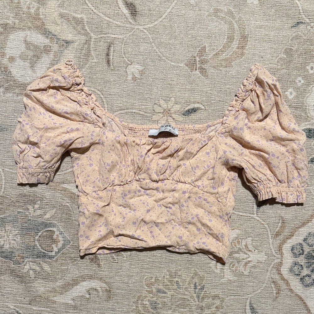 Sophie Rue Cream and Purple Floral Crop Top